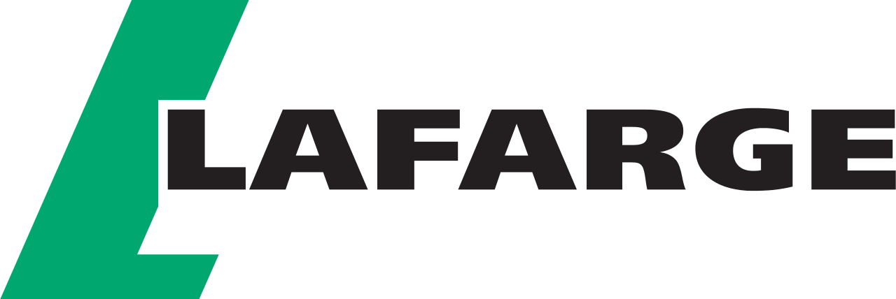 Logo producenta Lafarge, produkującego cement, zaprawy betonowe oraz posadzki cementowe.
